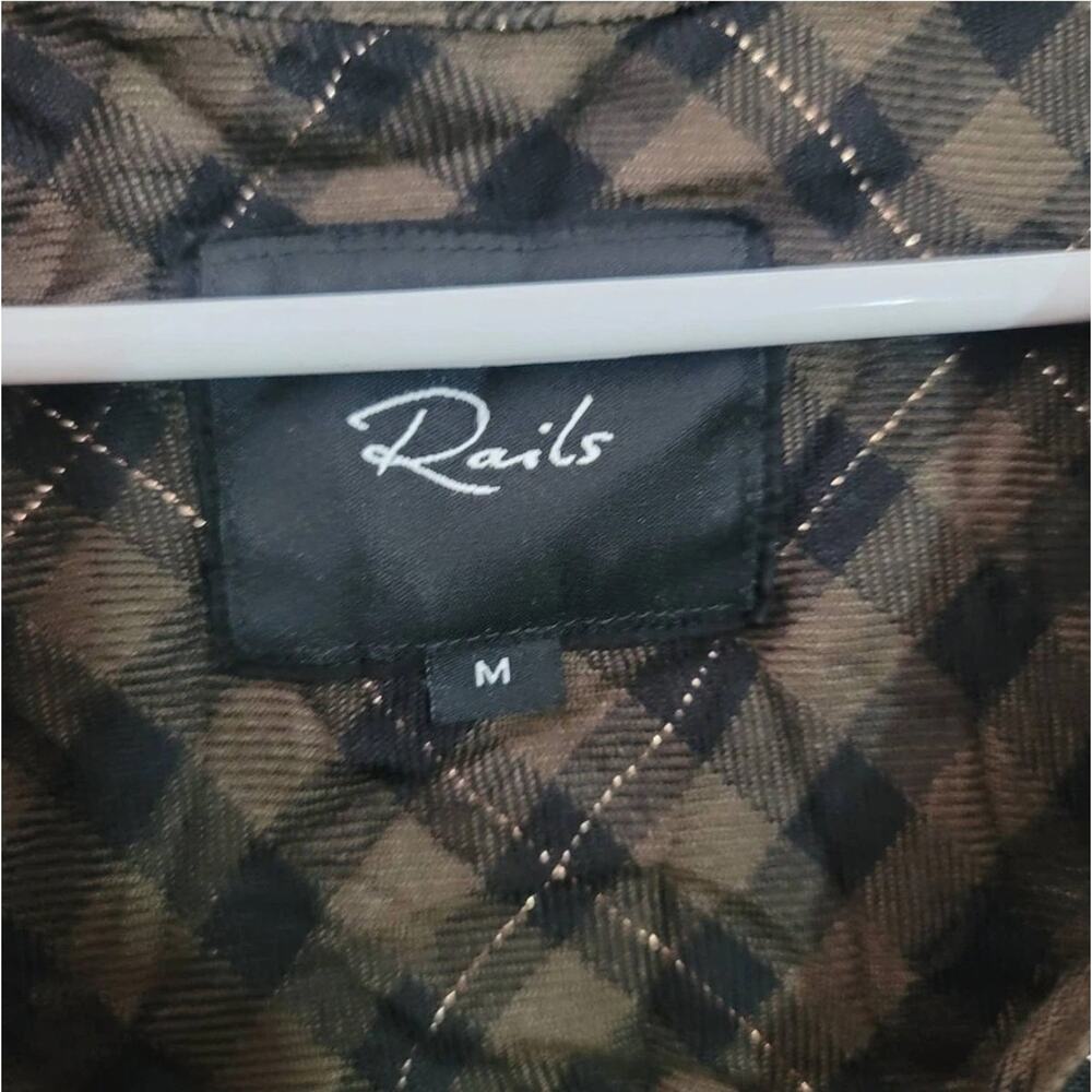 Rails Button Up Shirt Blouse Size Medium Olive Black‎ Gold Metallic Plaid - Picture 3 of 6
